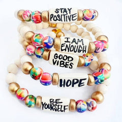 Small Affirmation Word Beaded Bracelets Inspirational - Abstract