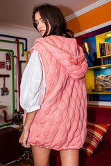 Quilted Hooded Zip-up Vest: Coral