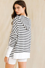 Oversize Stripe Button Up Hoodie Top