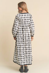 Spots Pattern Wavey Trim Midi Dress