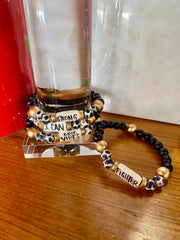 Affirmation Word Beaded Bracelets Inspirational - black/white/gold