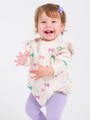 Baby Girls Heather Oatmeal Ribbons Sweatshirt Bubble Romper