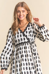 Spots Pattern Wavey Trim Midi Dress