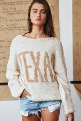 'TEXAS' Lettering Boatneck Soft Sweater