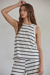 Knit Ribbed Striped Crew Neck Sleeveless Tank Top