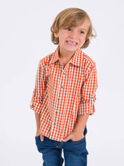 Boys Classic Rust Gingham Long Sleeve Button Down