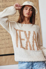 'TEXAS' Lettering Boatneck Soft Sweater