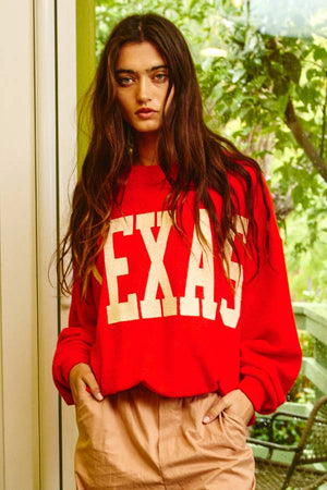 Texas Comfy Graphic French Terry Sweatshirt: RED