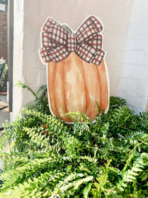 Brown Gingham Bow Pumpkin