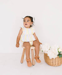 Amelia Romper in Pastel Stripe- Baby Girl Bubble