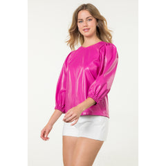 Long Sleeve Hot Pink Leather Top