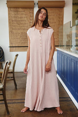 Textured Wide Leg Button-up Loose Fit Jumpsuit: PEACH