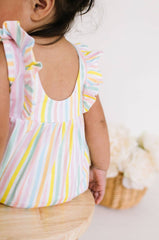 Amelia Romper in Pastel Stripe- Baby Girl Bubble