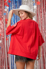 'America' Towel & Rhinestone Embroidery Stripe Tee