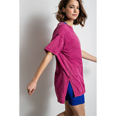 MINERAL WASHED SHORT SLEEVE TOP WITH SIDE SLIT