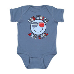 Red, White, and Cool Patriotic Smiley Short Sleeve Bodysuit