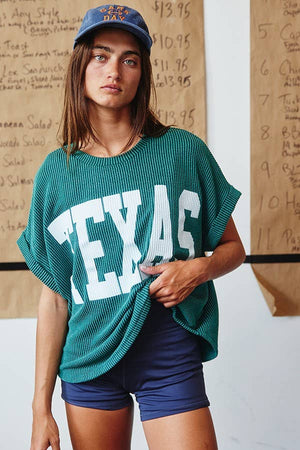 'TEXAS' Comfy Oversize Graphic Sweatshirt Top: HUNTER GREEN