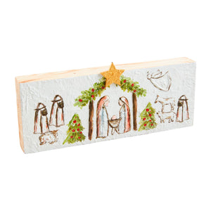 Long painted Nativity Wooden block