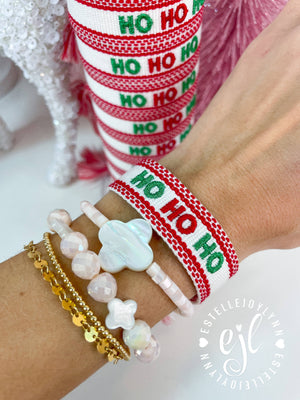 HO HO HO Christmas Bracelet Embroidered / Holiday Jewelry