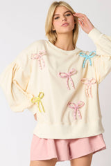 Multi Color Pu Cord & Stud Bow Oversized Sweatshirt