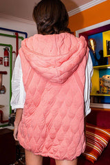 Quilted Hooded Zip-up Vest: Coral