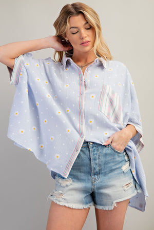 Cloud Blue Soft Cotton Daisy Top