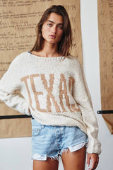 'TEXAS' Lettering Boatneck Soft Sweater