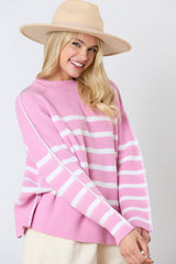 Stitch Detail Stripe Raglan Slv Sweater