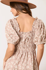 Golden Jacquard Ruffle Detail Maxi Dress