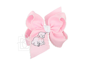 EMBROIDERED LAMB 5.5" HUGE CROCHET EDGE HAIR BOW