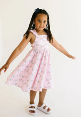 Rosita Dress in Pink Flags | Girls Pocket Twirl Dress