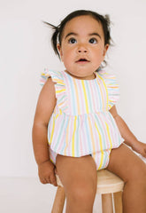 Amelia Romper in Pastel Stripe- Baby Girl Bubble