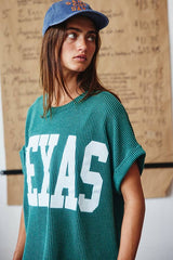 'TEXAS' Comfy Oversize Graphic Sweatshirt Top: HUNTER GREEN