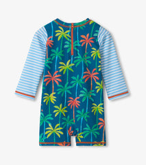 Printed palms one piece rash guard