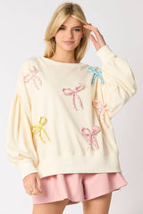 Multi Color Pu Cord & Stud Bow Oversized Sweatshirt