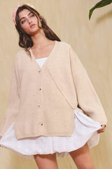 Open Front Slouchy Sweater Cardigan: Taupe