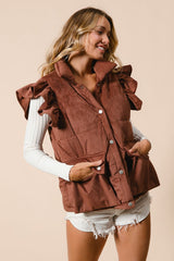 Ruffle sleeves corduroy puffer vest