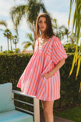 Gauze Front Tie Striped dress