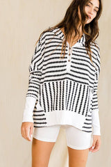 Oversize Stripe Button Up Hoodie Top