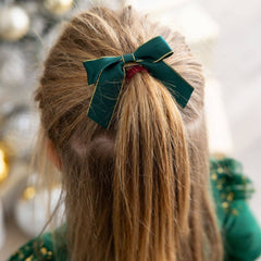 Emerald Coquette Christmas Bow Clip - Kids Holiday Hair Clip