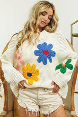 FLOWER CROCHET EMBROIDERY SWEATER