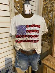 QOS white American flower flag tee