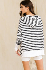 Oversize Stripe Button Up Hoodie Top