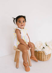 Amelia Romper in Pastel Stripe- Baby Girl Bubble