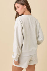 Crewneck Long Sleeve Top With Ribbon Bow Short set