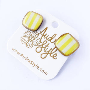 Square Stud Earring - Yellow Stripe