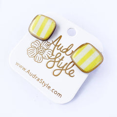 Square Stud Earring - Yellow Stripe