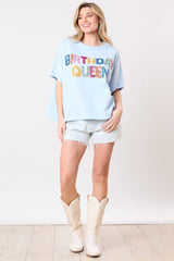 'Birthday Queen' Sequin Top - light blue