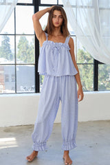 Check Print Ruffled Pajama Tank Top & Pants Sets