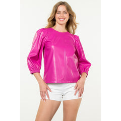 Long Sleeve Hot Pink Leather Top